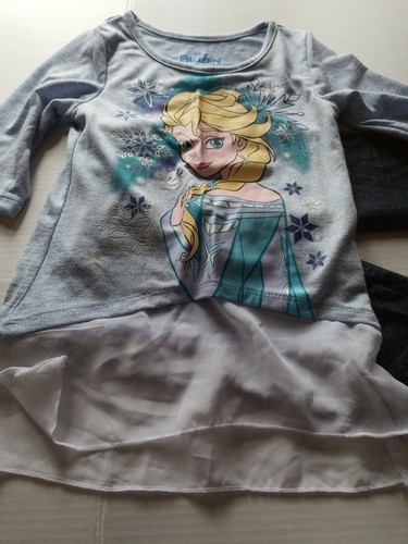 Girls Disney Frozen 2 Pc Tunic Top & Denim  Leggings Set M 7/8   10/12/ 4/5 6x
