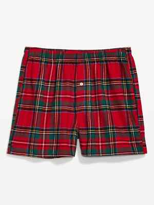 NWT Old Navy Red Green Tartan Flannel Pajama Boxer Shorts Sleep Lounge Men XL