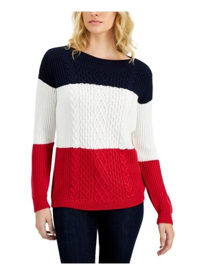 

TOMMY HILFIGER Женский темно-синий свитер из хлопковой смеси косой вязки с длинными рукавами, Navy