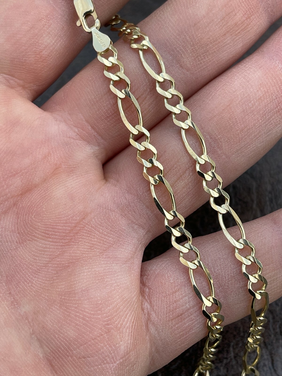 Pre-owned Necklace Solid 10k Yellow Gold Figaro Link Chain 4.5mm  For Pendant Mens 18-24"