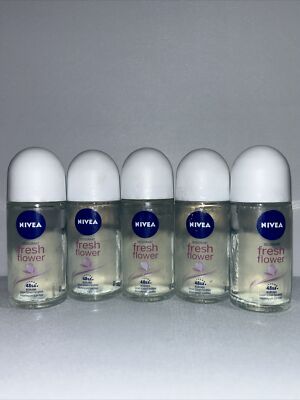 5 New Nivea Fresh Flower Deodorant Roll On, Slightly Damaged Outer Packaging 