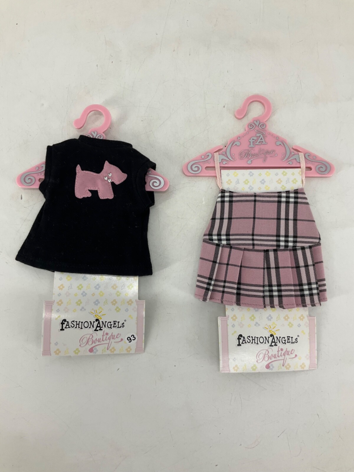 2 PIECES Fashion Angels Boutique Doll Clothes Plaid Skirt & Dog Rhinestone Shirt