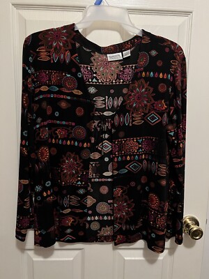 CHICO'S LADIES MULTI COLORED JERSEY KNIT TIE FRONT DRESSY JACKET SIZE 3