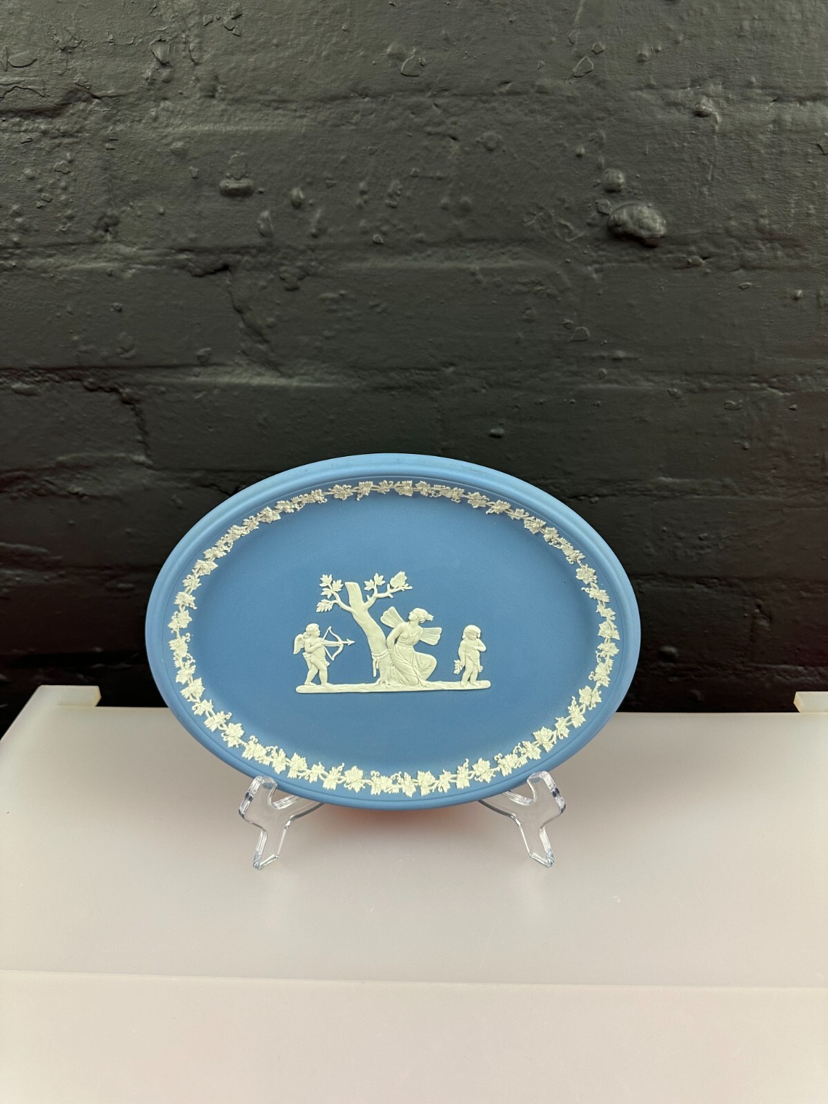 Wedgwood Jasper Ware Blue and White Oval Tray 10" x 7.5"