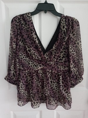 Essentials by A.B.S. Women's 3/4 Sleeve Chiffon Empire Waist Tier Top Size 4 