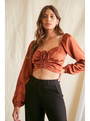 

HIPPIE ROSE Женский коричневый пуловер с галстуком Без подкладки с длинным рукавом и V-образным вырезом Топ для юниоров