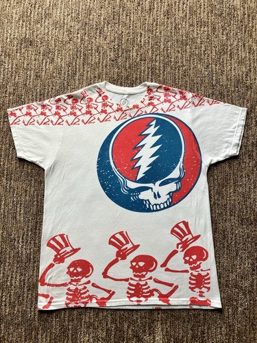 Grateful Dead　80s　Tシャツ　七分袖　ホワイト✕レッド　L相当 Grateful Dead T Shirt Skull Logo White Red/White/Blue