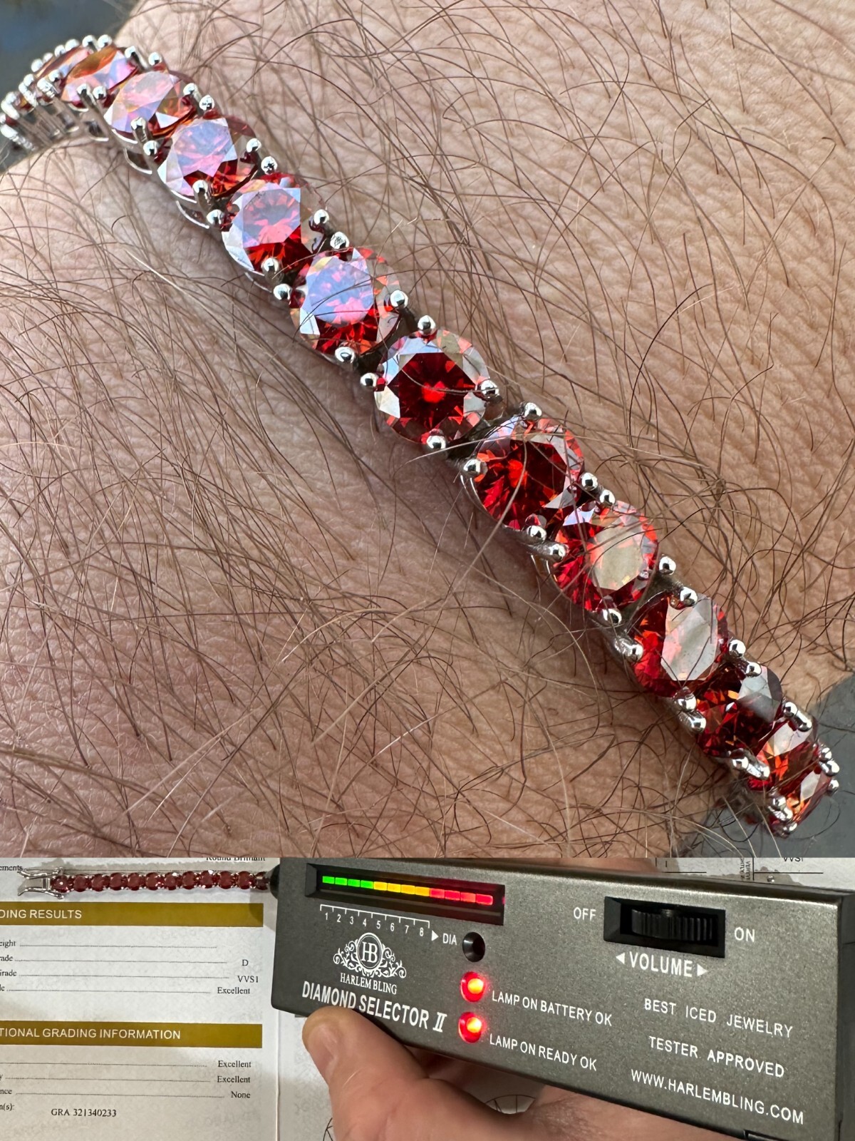 Pre-owned Silver Real Iced Ruby Red Moissanite 5mm Tennis Bracelet 925  Pass Diamond Test