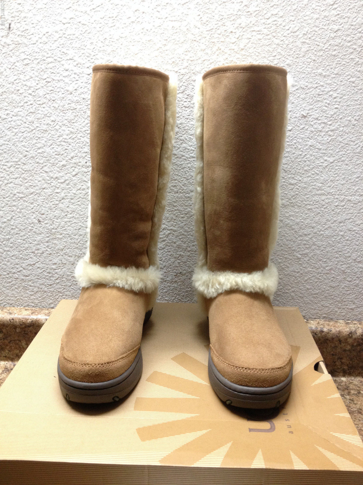 Pre-owned Ugg Sunburst Ultra Tall Chestnut Shearling Leather Boot Us 12 / Eu 43 / Uk 10 In Brown