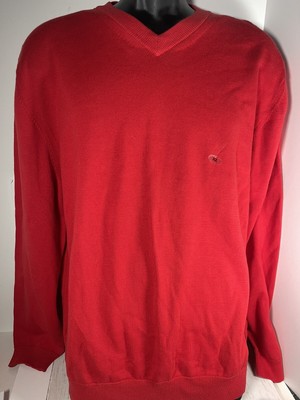 Vintage Structure Cotton Sweater Red Mens X-large V Neck
