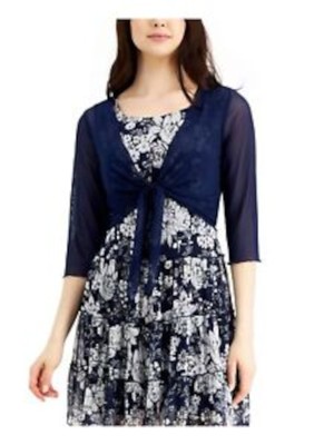 

CONNECTED APPAREL Женское синее болеро с завязками и рукавами 3/4, открытая передняя часть, Petites, Синий, TRF85136P