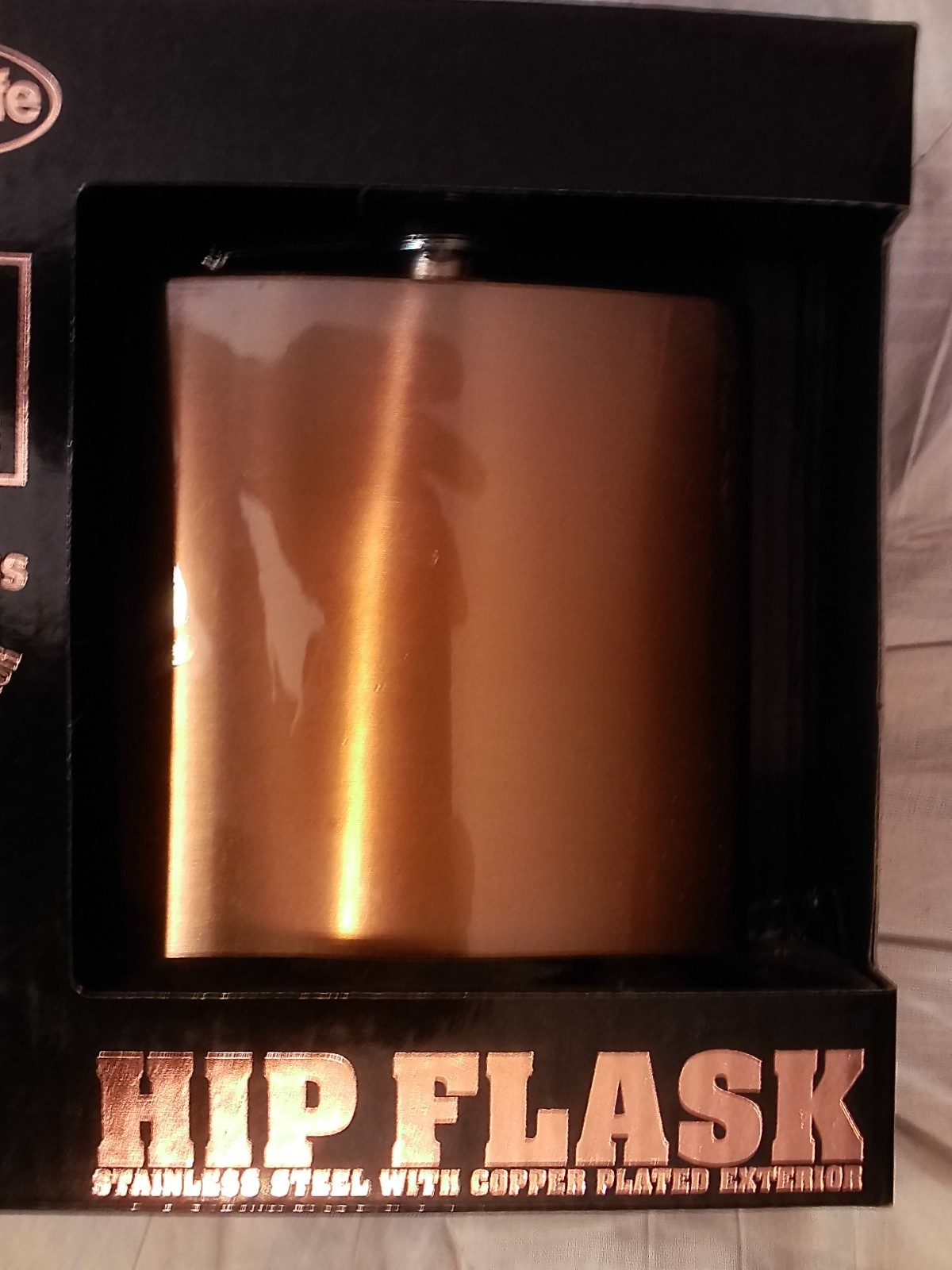 STAINLESS STEEL HIP FLASK by FINE LINE~NEW 8oz LINED COPPER PLATED LIQUOR BOTTLE