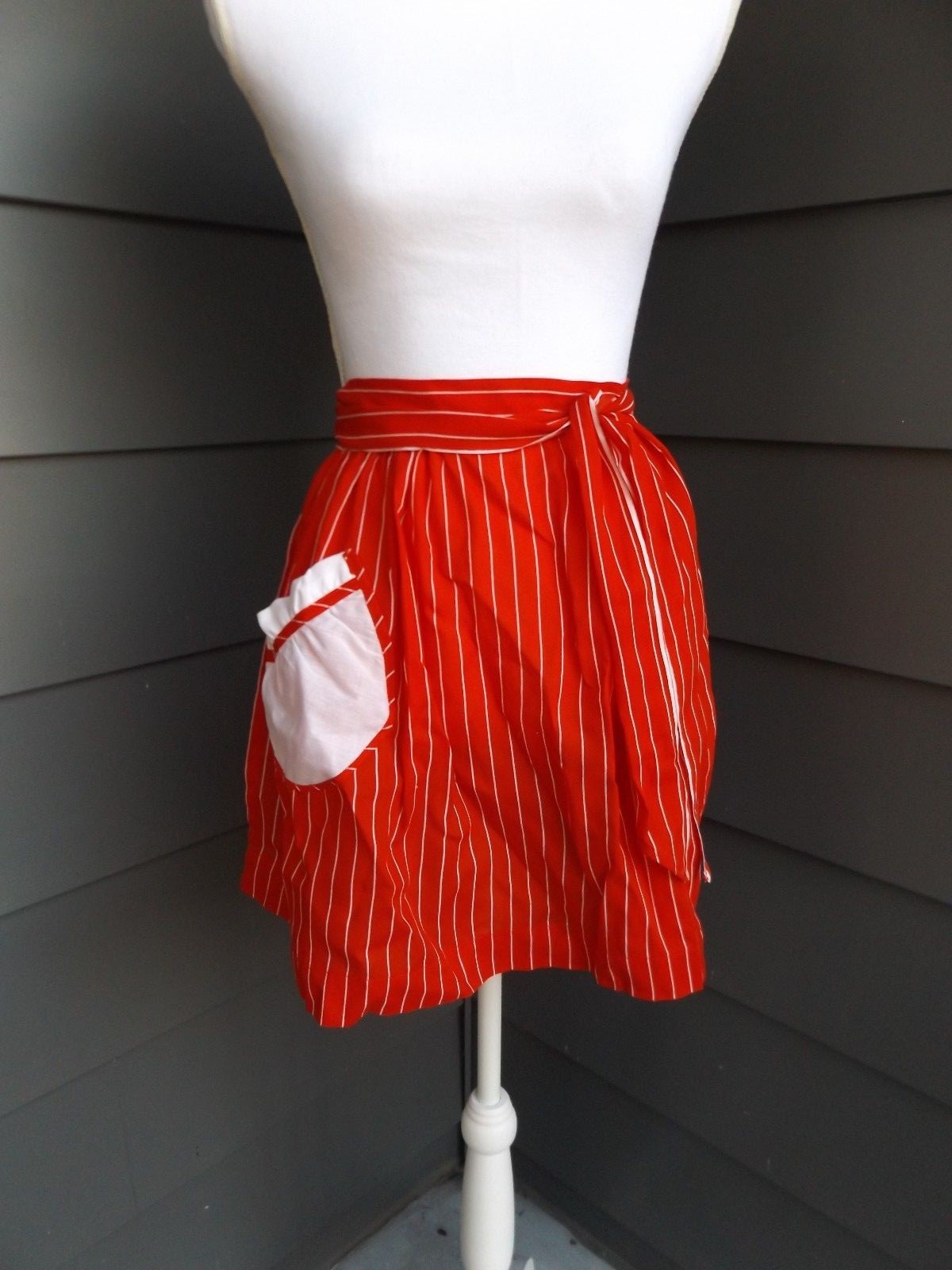 Amazing Handmade Vintage Red Striped Valentines Half Apron Rockabilly Valentine