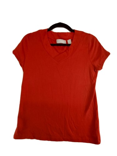 Liz Claiborne T-Shirt Women's Medium Red Short Sleeve V-Neck 100% Cotton