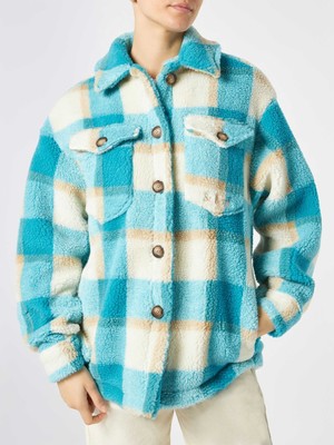 Pre-owned Saint Barth Mc2  Woman Sherpa Overshirt With Tartan Pattern In Multicolor