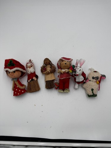 Vintage Lot Of Handmade Ornaments Dolls, Rabbit, Lamb, Ms.clause