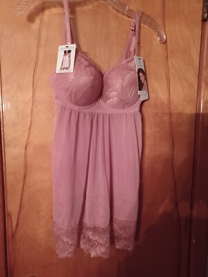 NWT Daisy Fuentes Intimates ''Dusty'' Lace Longline Babydoll w/thong Size L