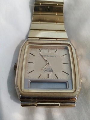 Vintage  Seiko H557-5310 Gold Tone Men's Digital Alarm Chrono Watch 