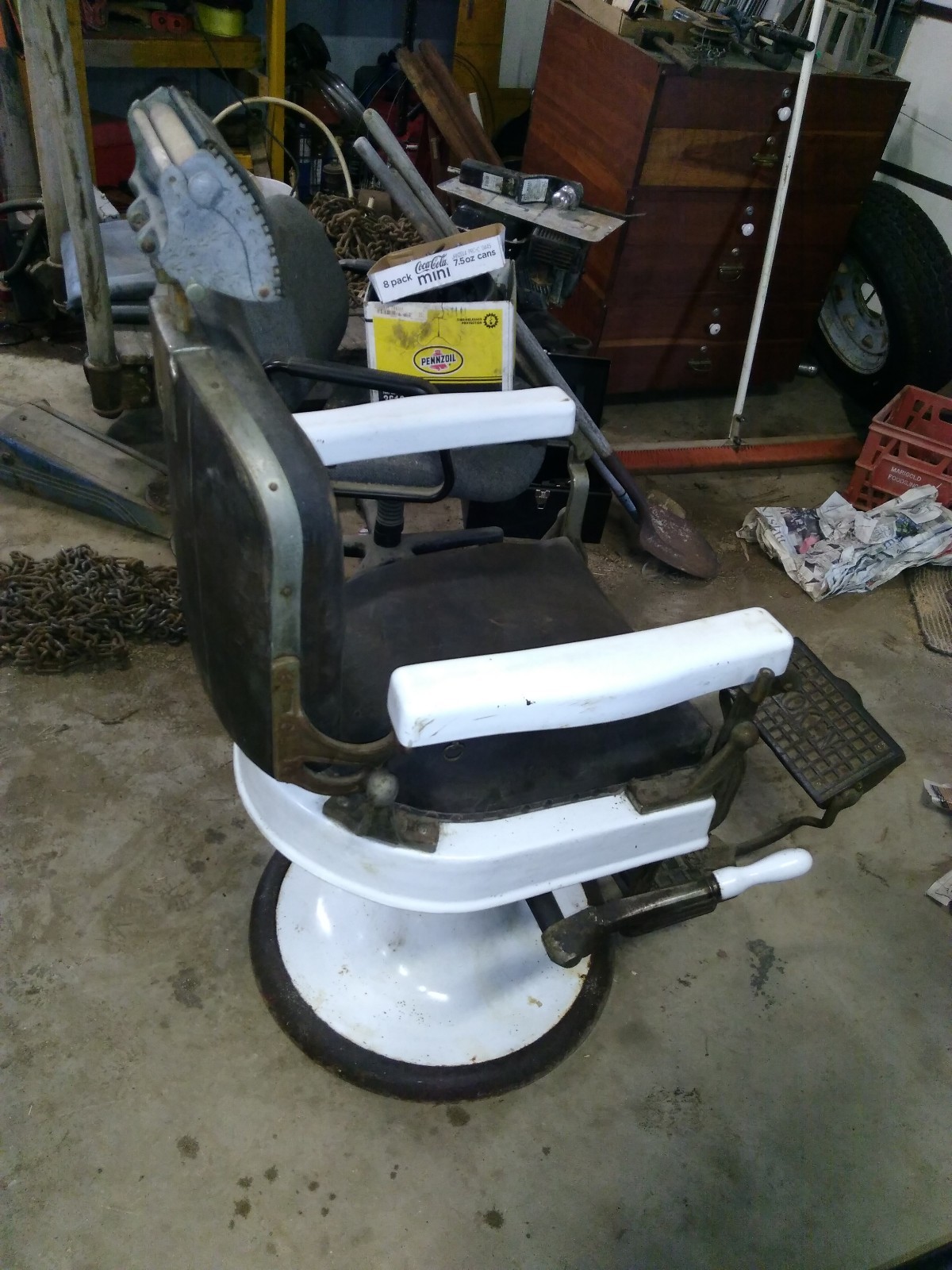 Vintage   Antique  Koken Barber Chair  Porcelain base and armrests 