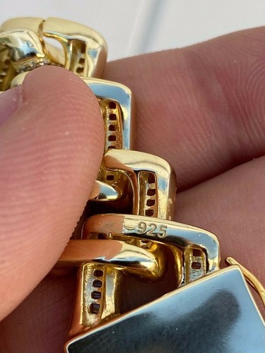 Pre-owned Silver 18mm Baguette Prong Cuban Chain 14k Gold Plated Solid 925  Heavy Hiphop Cz