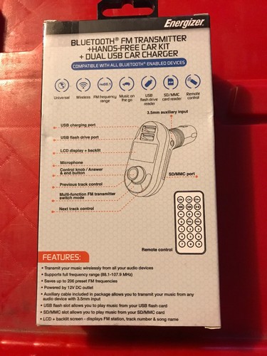 Energizer Bluetooth FM Transmitter Hands-Free car kit Dual use car charger NEW