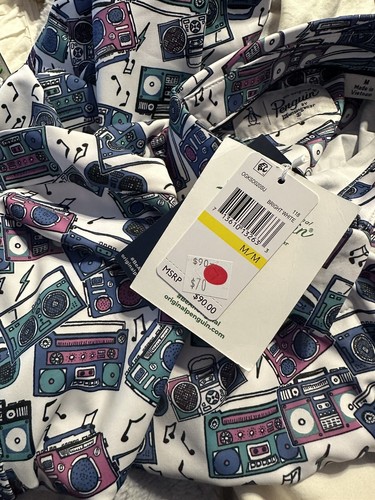 NEW Original Penguin Heritage Boombox Polo Golf Shirt MEDIUM White Teal