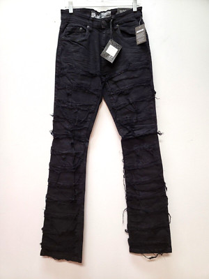 NEW SPARK PREMIUM 30X36 Stretch Ripped Distressed Flare Stacked Denim Jeans