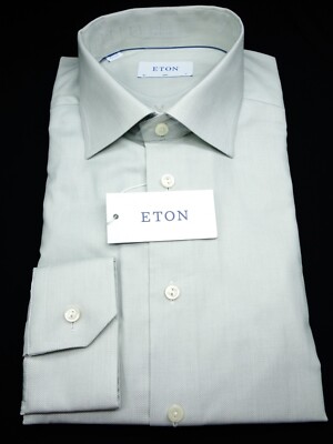 ETON DRESS SHIRT -17 37 38 EARTH GRAY WHITE STRETCH CONTEMPORARY OXFORD SLIM NEW