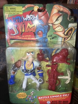 EARTH WORM JIM ''BATTLE DAMAGE EWJ'' Playmates Action Figure - Brand New Unopened!