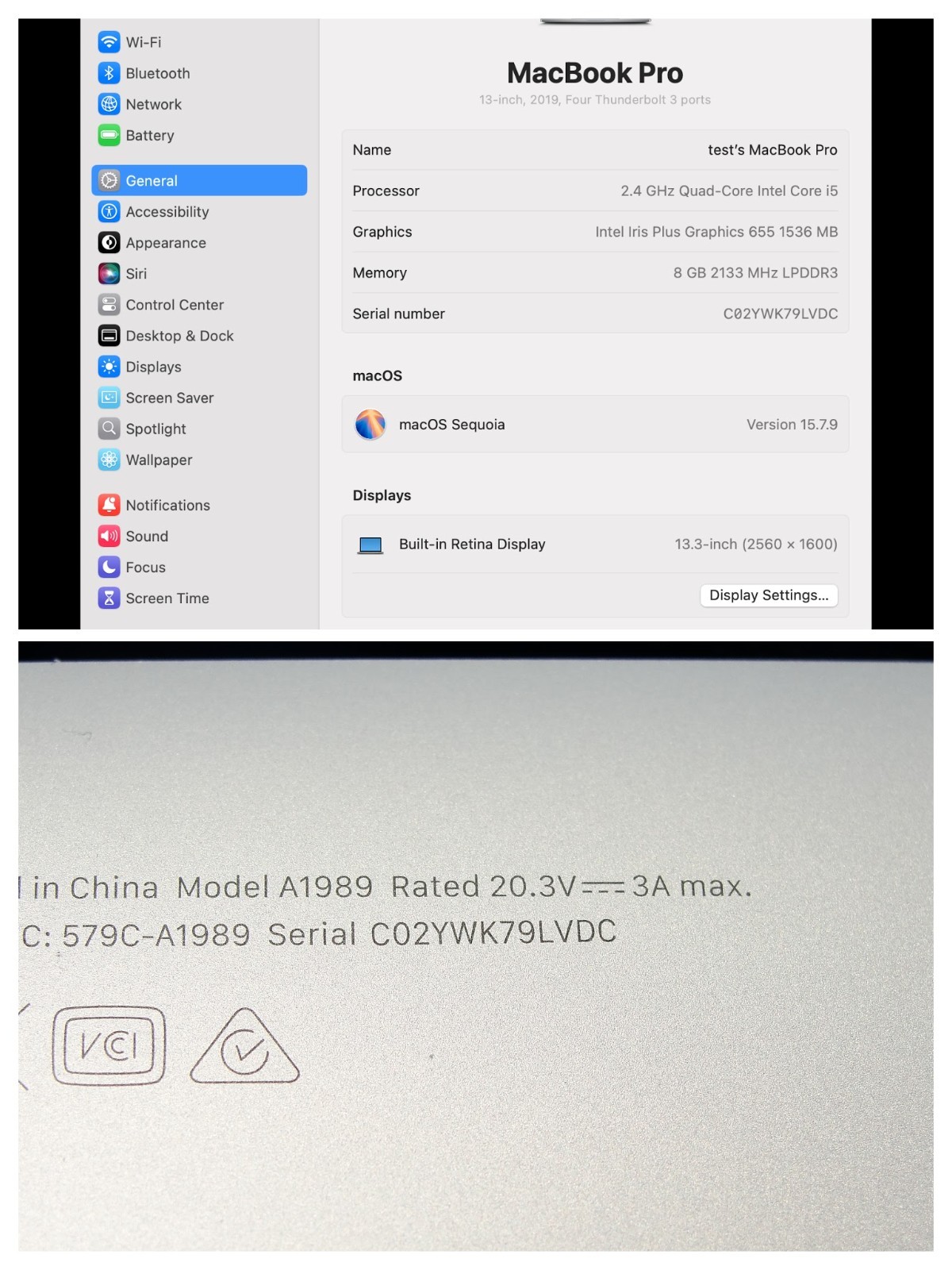Apple MacBook Pro 13" A1989 2019 Quad Core i5 2.40GHz 8GB 256GB SSD Sequoia - Thumbnail 16