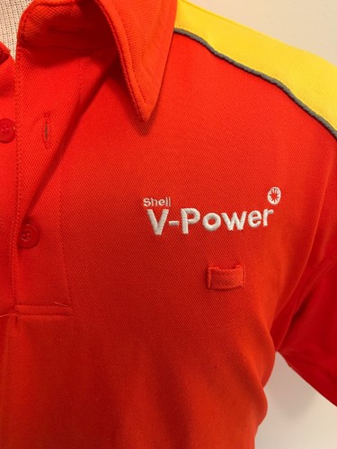 Vintage SHELL V-Power Ferrari Gas Fuel Station Red Unifor Shirt Men’s Medium