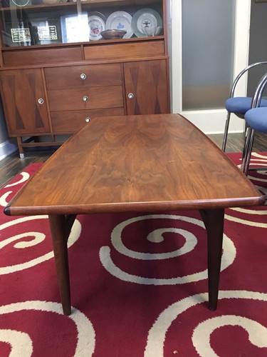Jens Risom Walnut Coffee Table With Wicker Shelf
