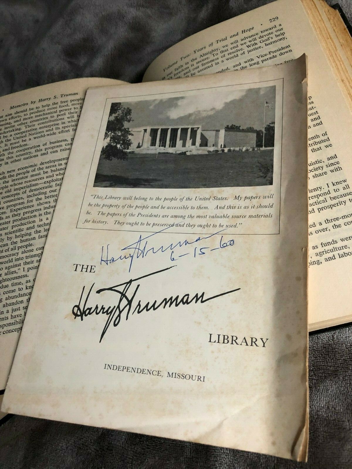 Harry Truman Signature on Truman Library Brochure