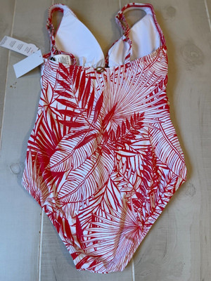 Jantzen one piece red leaf tummy control swimsuit swim size 4 women's NWT UPF 50
