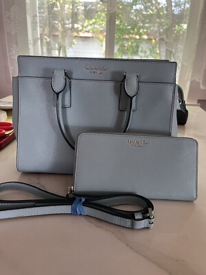 Kate Spade Cameron Medium Satchel Saffiano Leather Seaside Blue W/Wallet