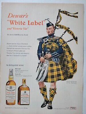 1949 Dewar's white label Scotch whiskey Clan MacLeod bagpipes vintage ad 