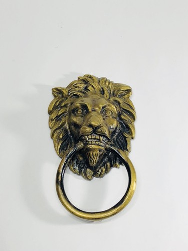 Vintage Solid Brass Lion Head Baring Teeth Door Knocker Large Hal marked England
