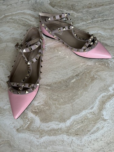 Valentino Rockstud 36 6 pink Leather Ballerina Flat Shoes