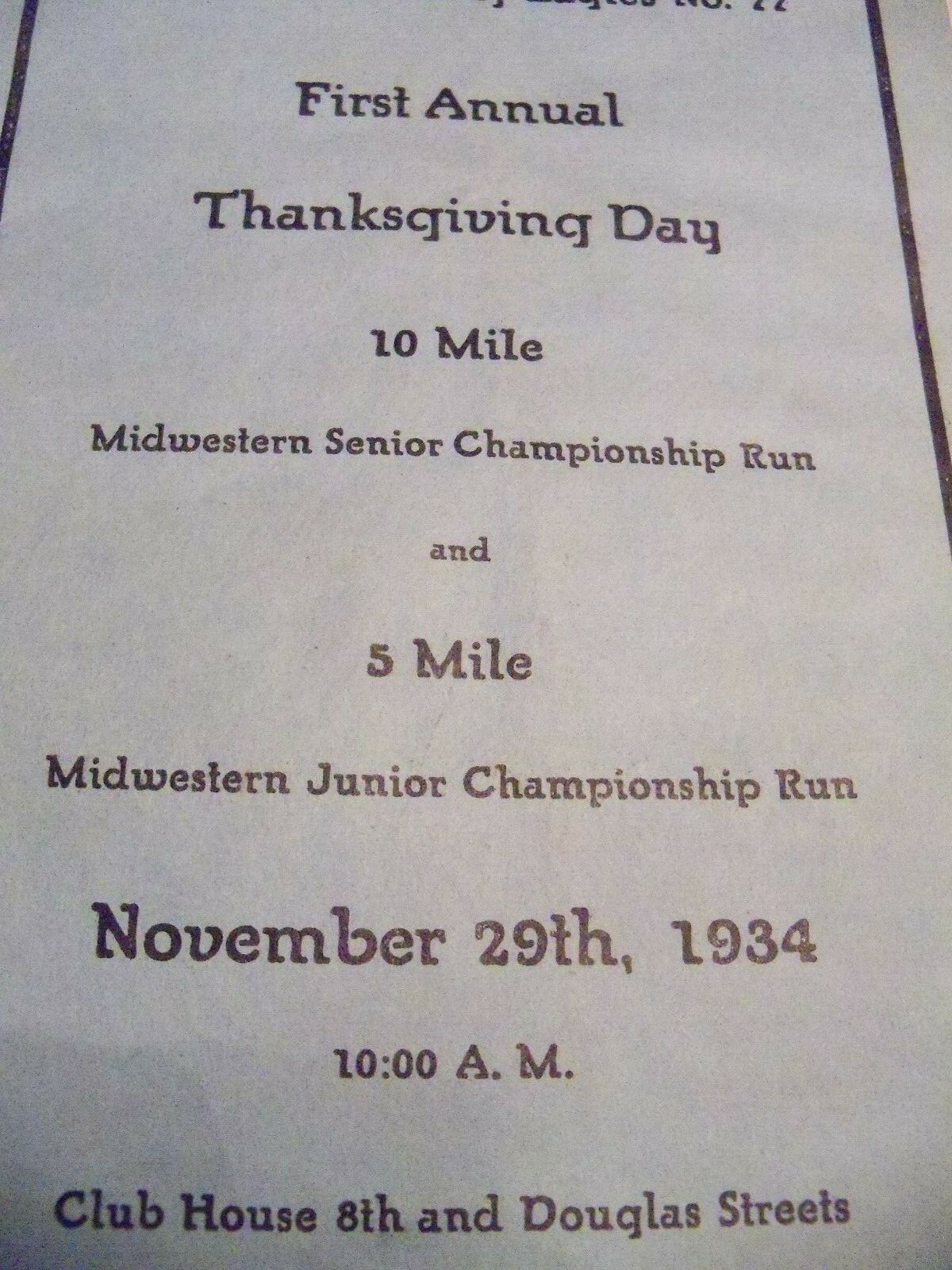 1934 Fraternal Order of Eagles No.77 Sioux City, IA Thanksgiving Day Run~Program