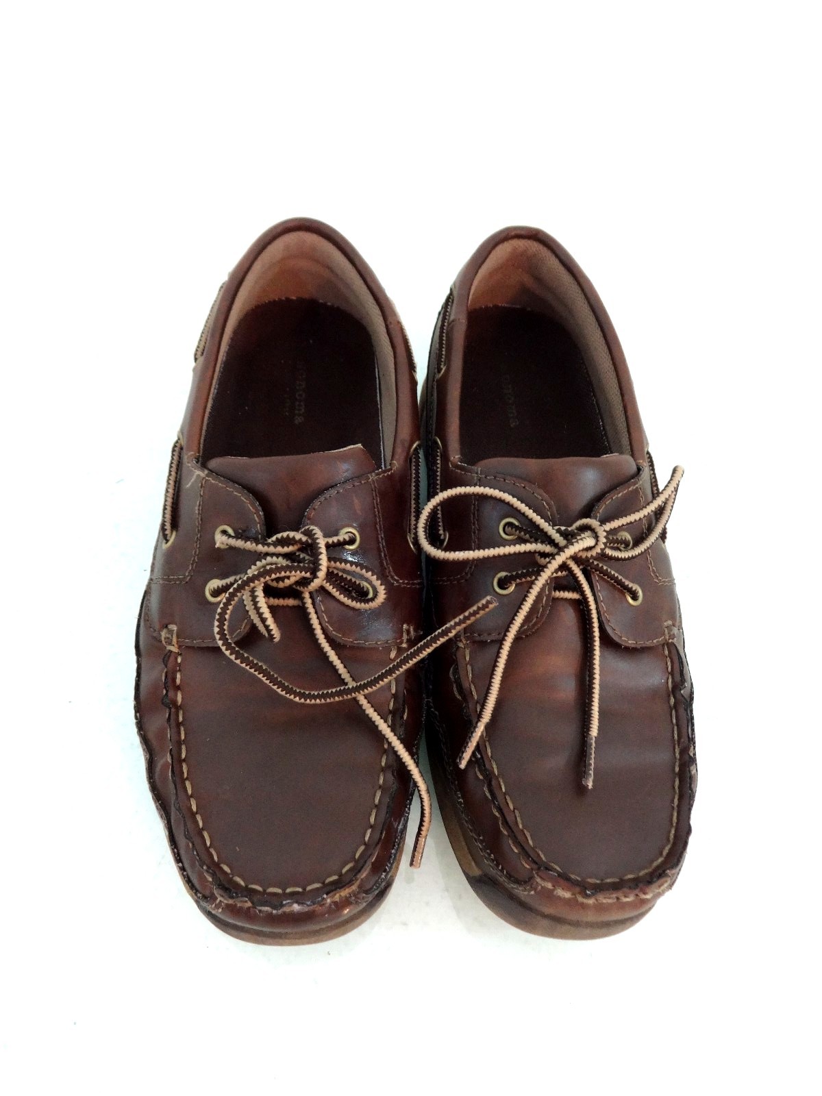 SONOMA MENS BROWN FAUX LEATHER &amp; NYLON FABRIC DECK SHOES