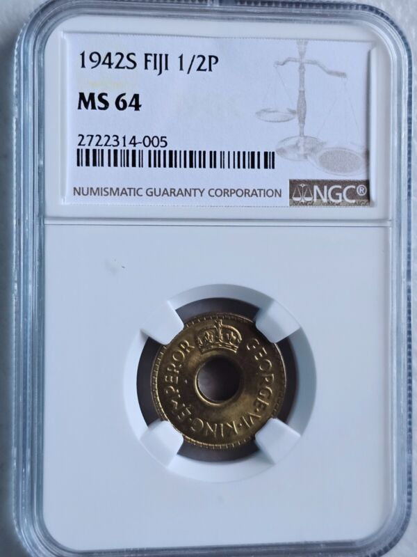 Fiji 1/2 Penny 1942S NGC MS 64