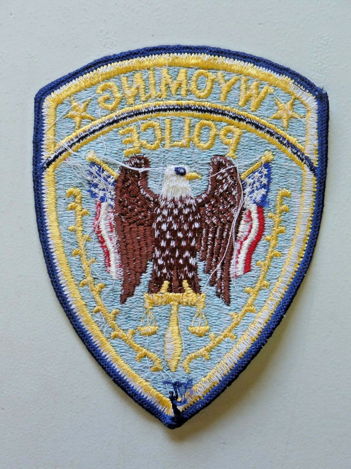 Vintage Wyoming Police Patch Michigan Embroidered Used Eagle Flag 4360