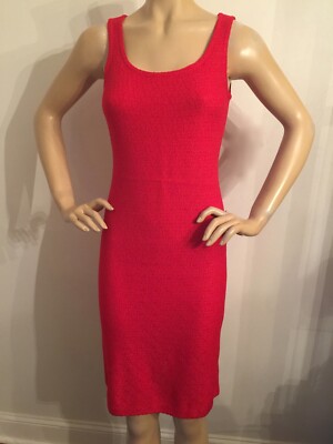 Pre-owned St John Knit Dress Suit Size 8 Red & Navy Hemp Fabric