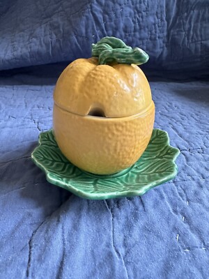 LEMON LOVERS YELLOW LEMON SUGAR BOWL with leaf bottom 5'