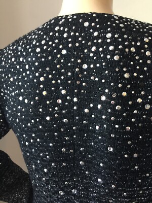 Pre-owned St. John Couture St John Knit Couture Sz 6 Black Caviar Jewel Jacket Wool Rayon