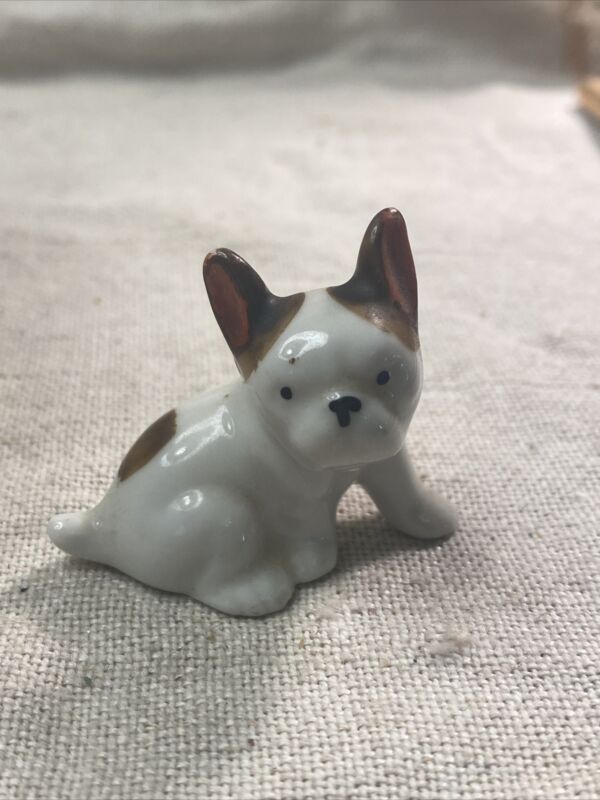 Vintage French Bulldog Puppy Dog Porcelain Japan Dollhouse Miniature Super Sweet