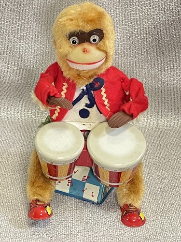 Vintage 1960's Alps Battery Operated Toys Monkey Playing Bongos 10