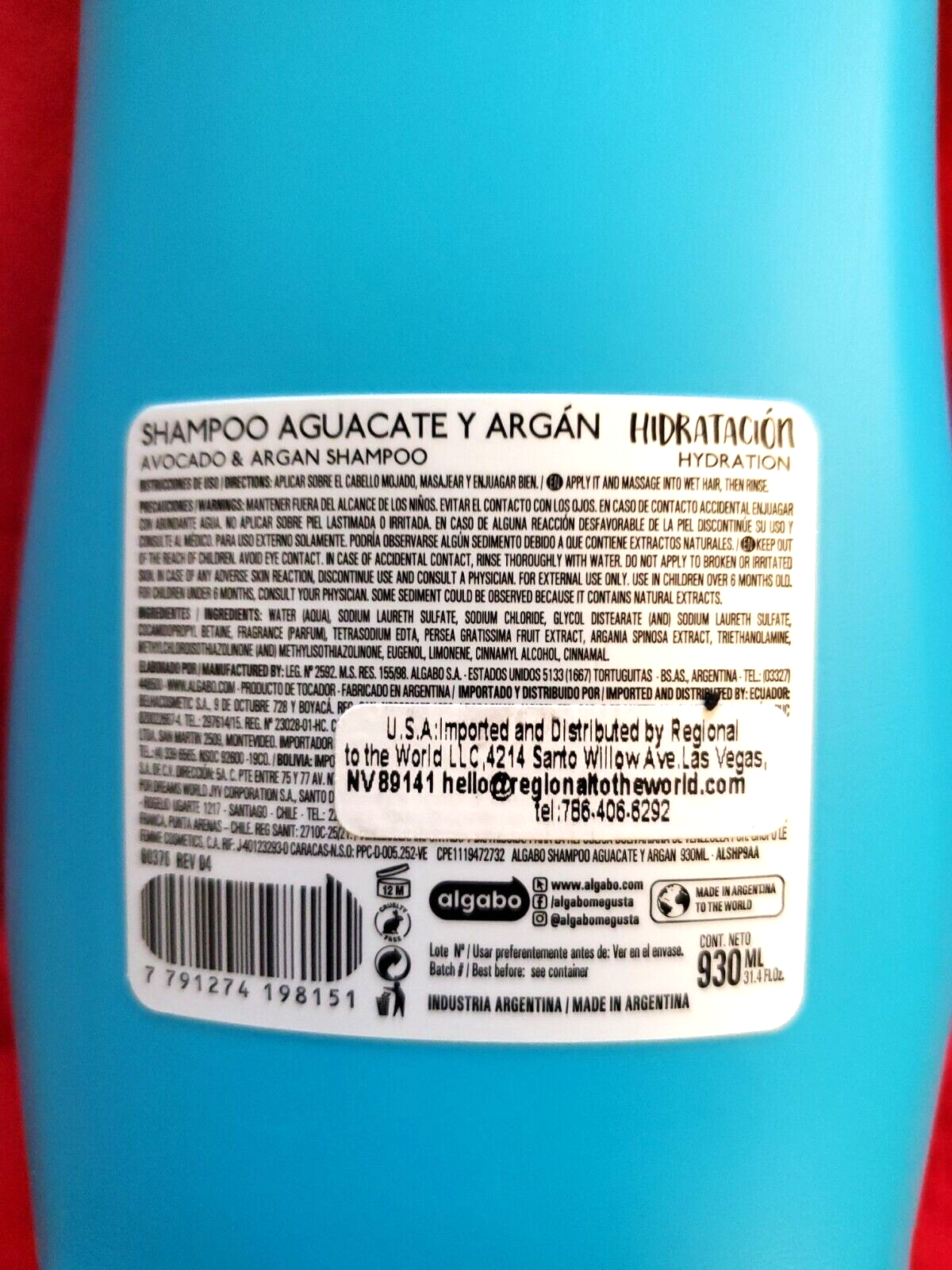 2 PACK ALGABO SHAMPOO AVOCADO & ARGAN /SHAMPOO DE AGUACATE Y ARGAN