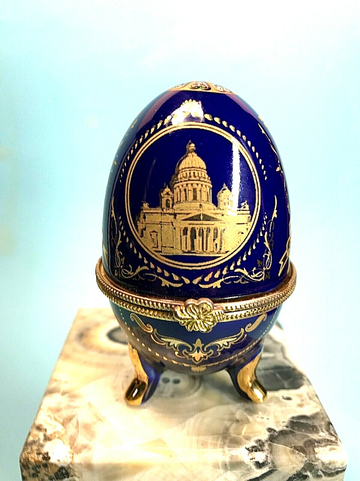 St Petersburg Egg Porcelain Hinged Lid Trinket Box Cobalt St Petersburg Egg Porcelain Hinged Lid Trinket Box Cobalt