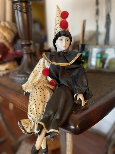 Set Of 2 Vintage Pierrot Clown Black & White Ceramic